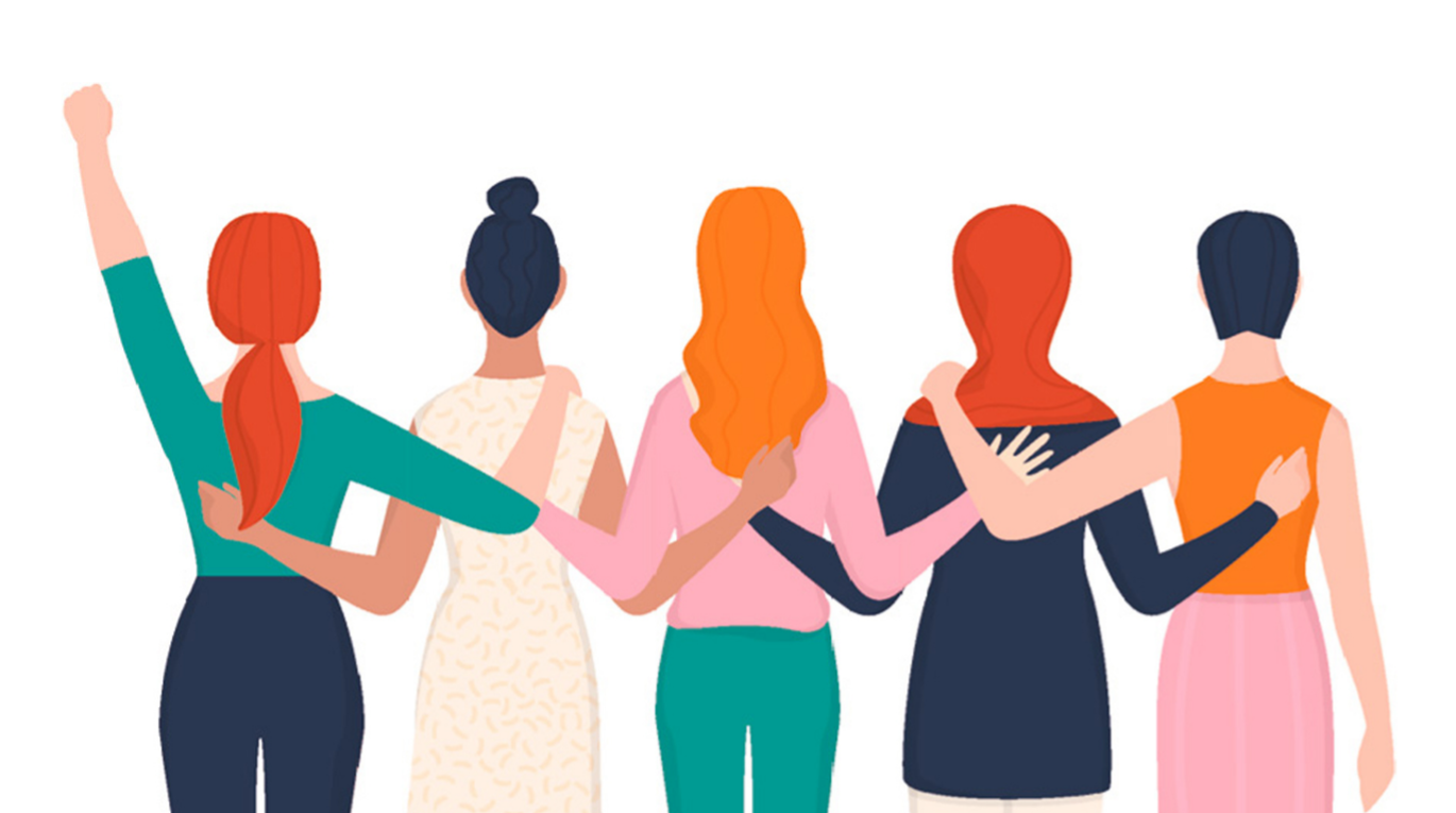 Mujeres unidas abrazadas - ilustración